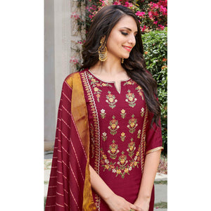 Wine Party wear Embroidered Silk Suit - Peachmode