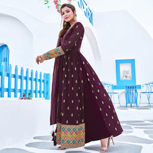 Wine Partywear Designer Embroidery Georgette Suit - Peachmode