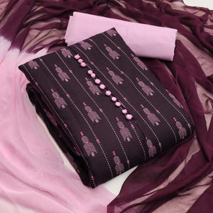 Wine Printed Cotton Dress Material - Peachmode