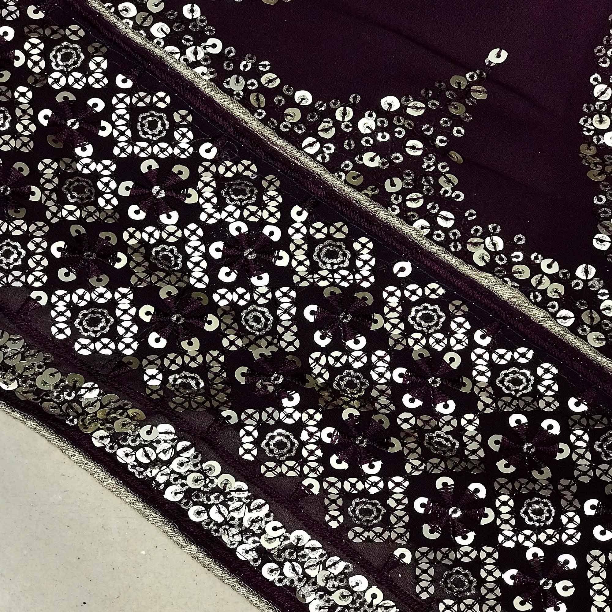 Wine Sequence Embroidered Georgette Dress Material - Peachmode