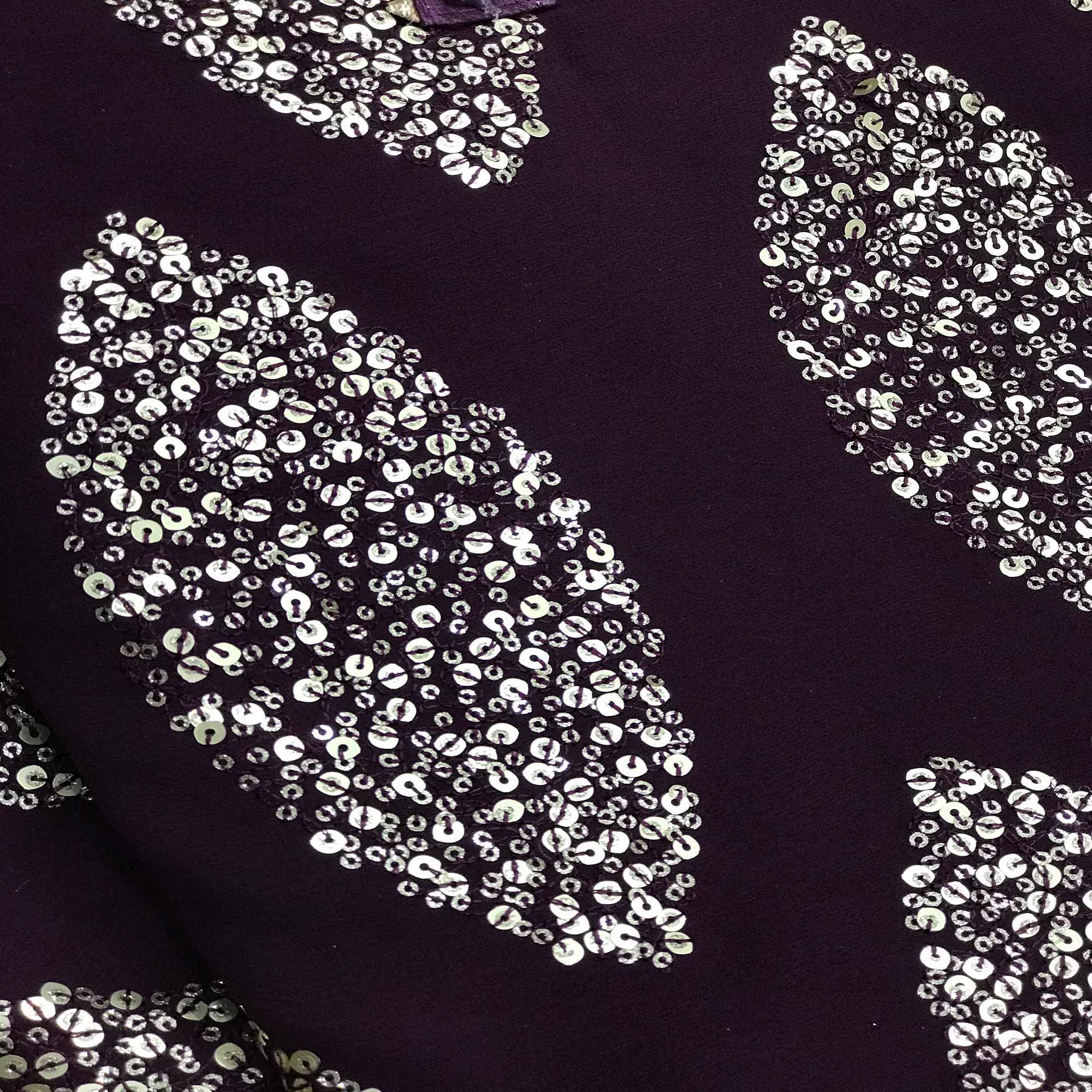 Wine Sequence Embroidered Georgette Dress Material - Peachmode