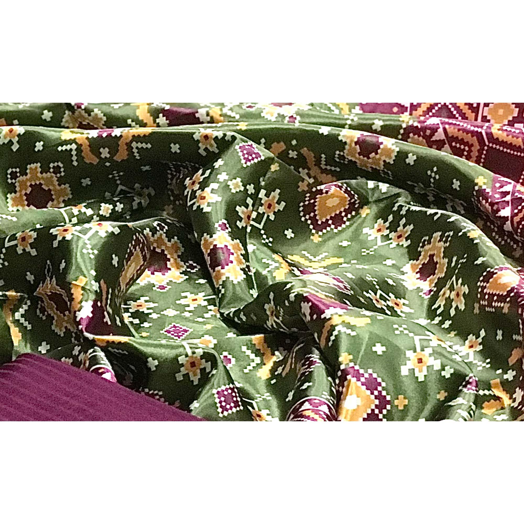 Wine Striped Printed Satin Dress Material - Peachmode
