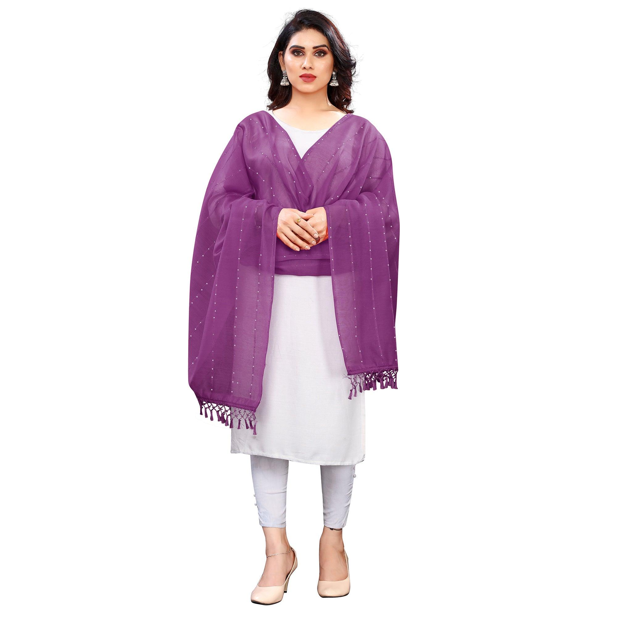 Wine Stripes Woven Sequence Festive Wear Cotton Silk Dupatta - Peachmode