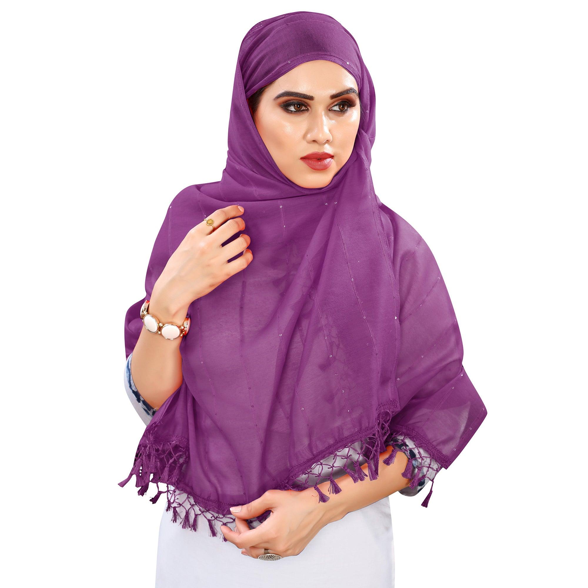 Wine Stripes Woven Sequence Festive Wear Cotton Silk Dupatta - Peachmode