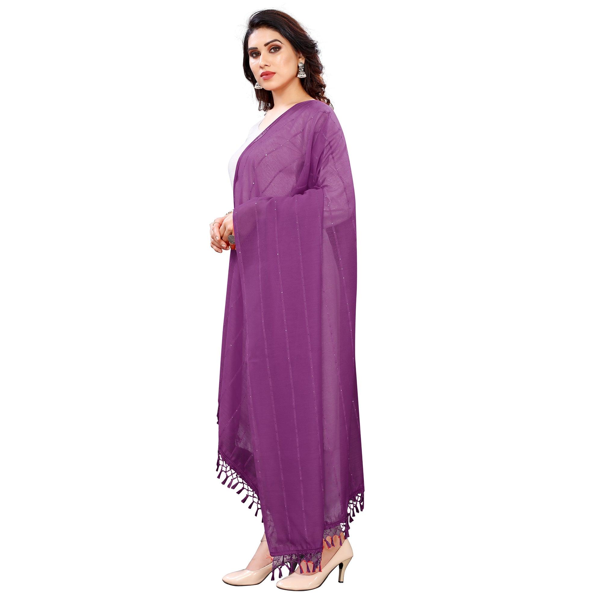 Wine Stripes Woven Sequence Festive Wear Cotton Silk Dupatta - Peachmode