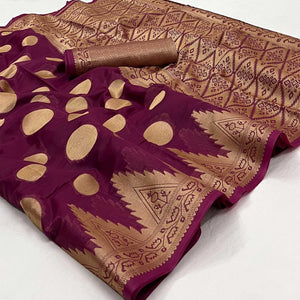 Wine Woven Organza Saree - Peachmode