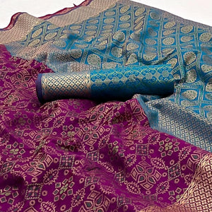 Wine Woven Patola Art Silk Saree - Peachmode