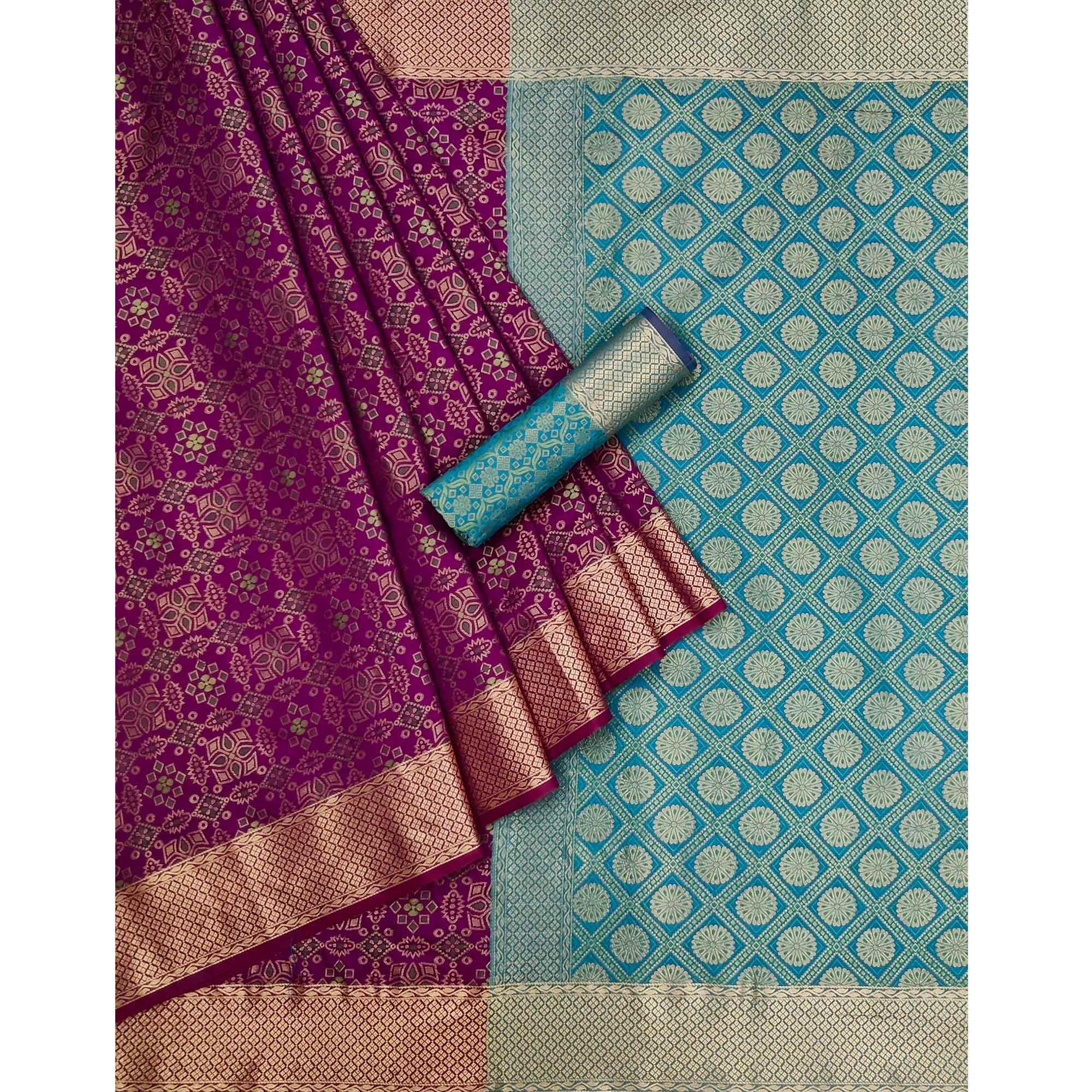 Wine Woven Patola Art Silk Saree - Peachmode