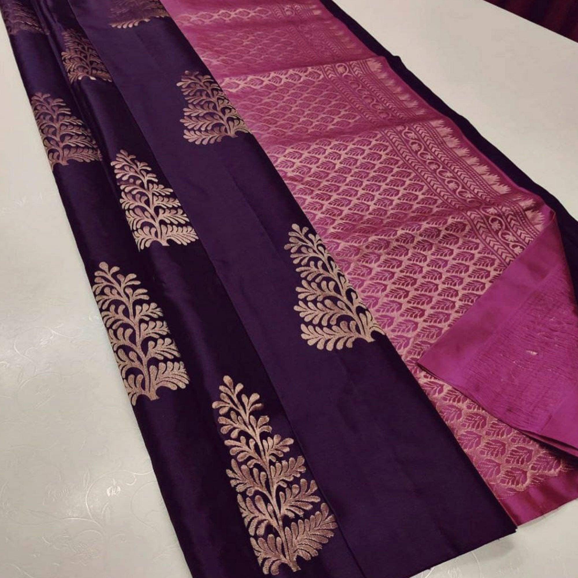 Wine Zari Woven Art Silk Saree - Peachmode