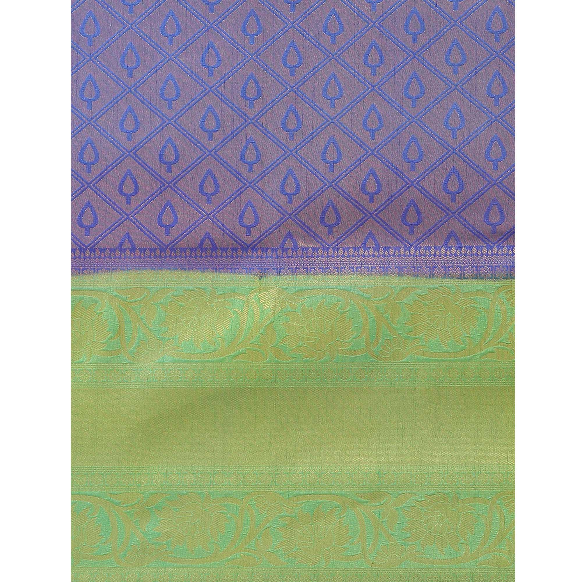 Women's Blue Festive Wear Woven Kanjivaram Silk Saree With Unstitched Blouse - Peachmode