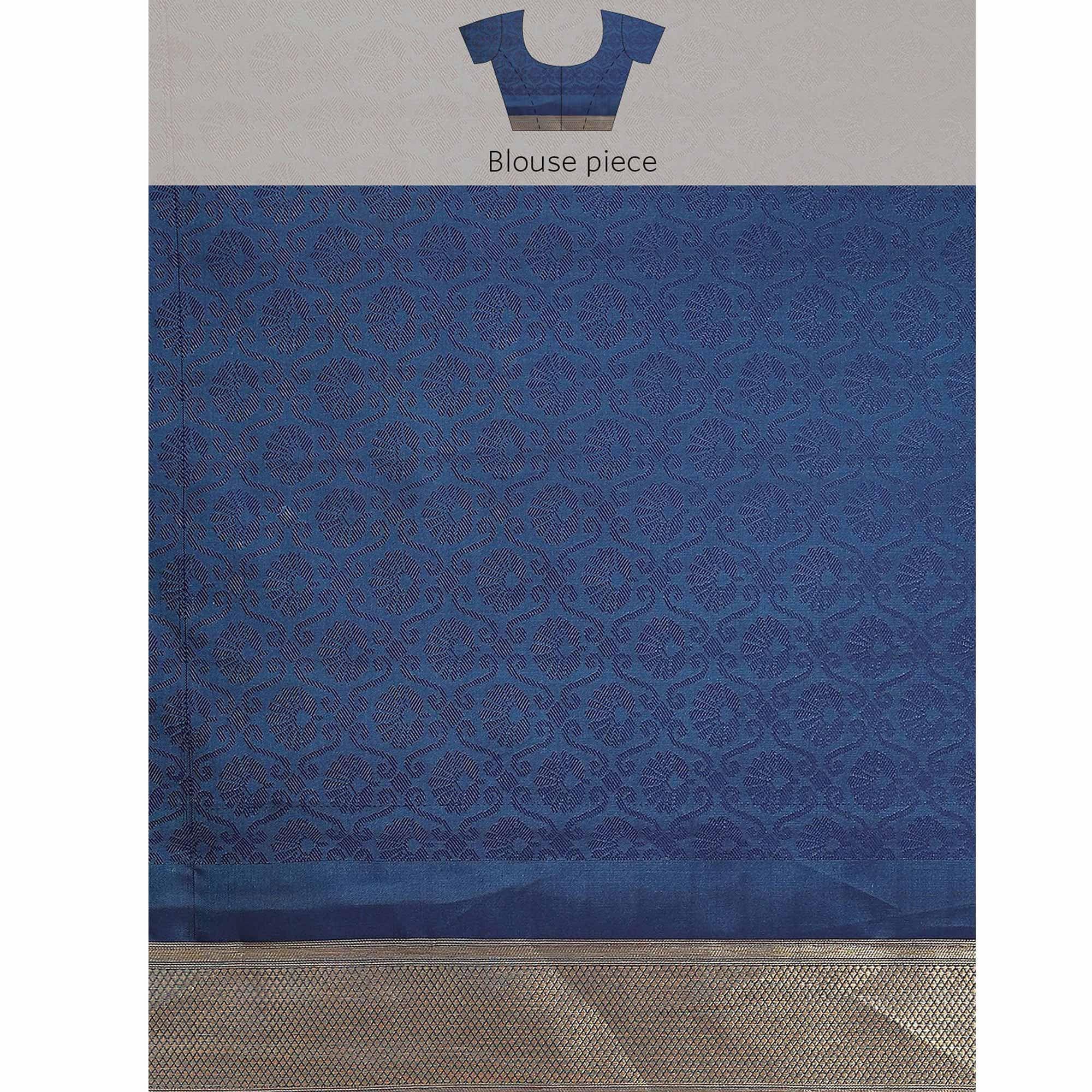 Women's Blue Festive Wear Woven Kanjivaram Silk Saree With Unstitched Blouse - Peachmode