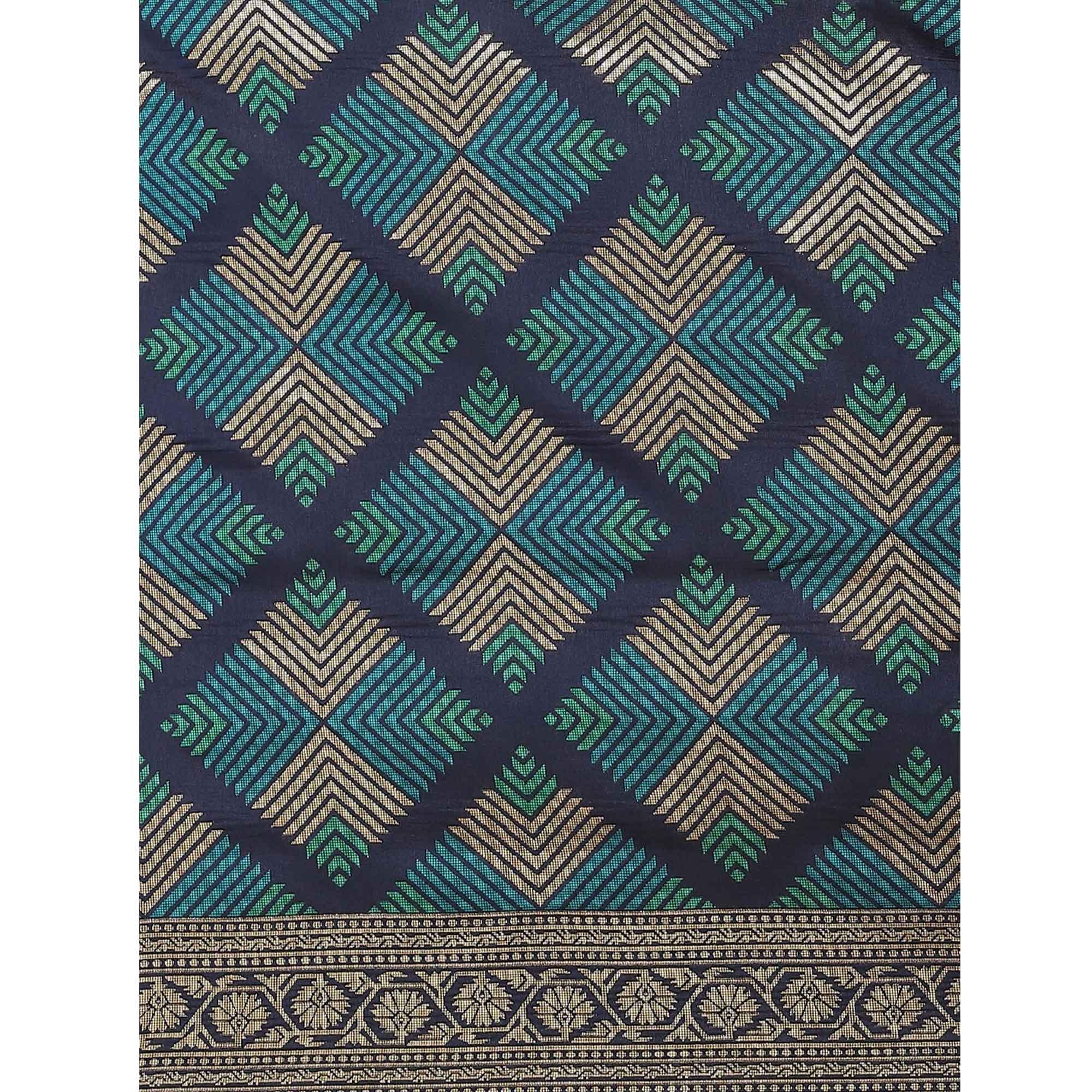 Women's Blue Festive Wear Woven Kanjivaram Silk Saree With Unstitched Blouse - Peachmode