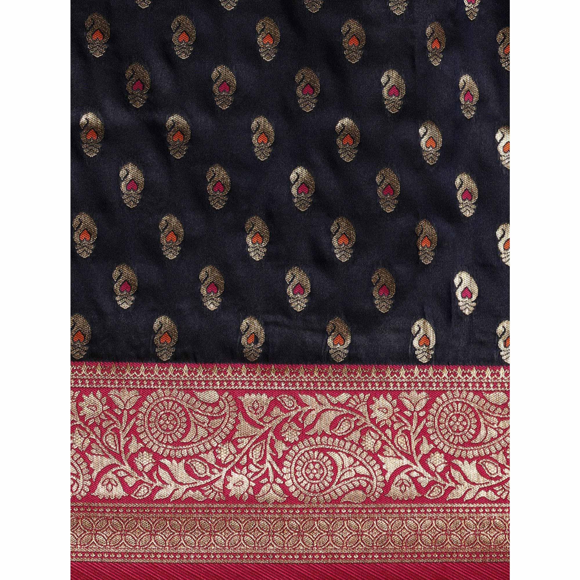 Women's Blue Festive Wear Woven Kanjivaram Silk Saree With Unstitched Blouse - Peachmode