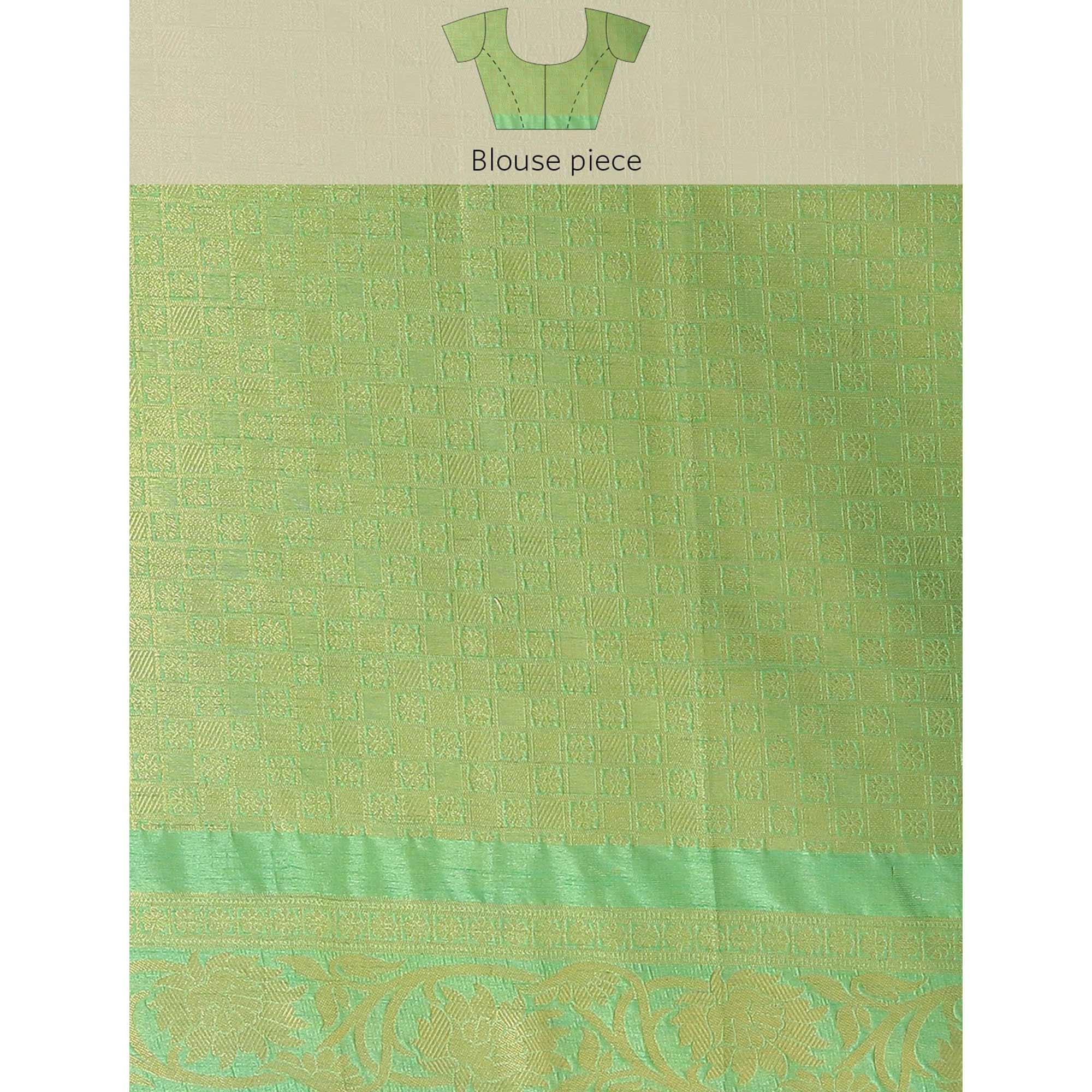 Women's Blue Festive Wear Woven Kanjivaram Silk Saree With Unstitched Blouse - Peachmode