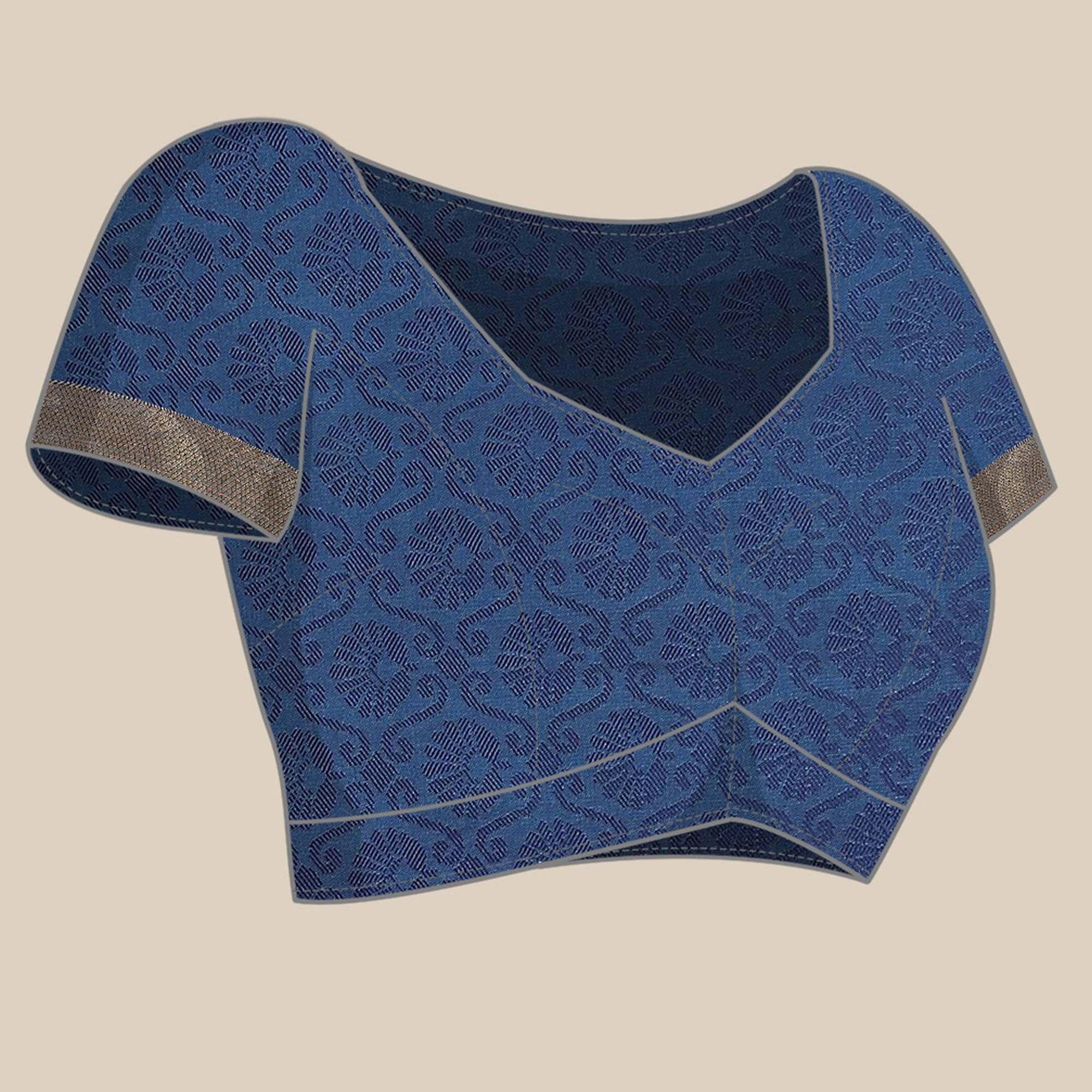 Women's Blue Festive Wear Woven Kanjivaram Silk Saree With Unstitched Blouse - Peachmode