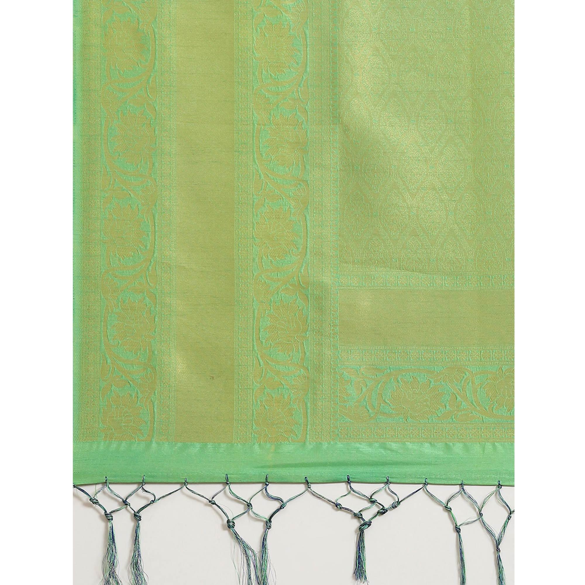 Women's Blue Festive Wear Woven Kanjivaram Silk Saree With Unstitched Blouse - Peachmode
