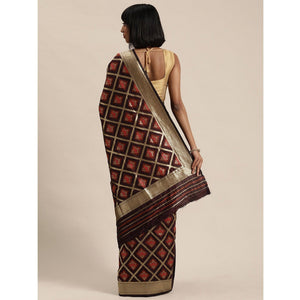 Women's Brown Festive Wear Woven Kanjivaram Silk Saree With Unstitched Blouse - Peachmode
