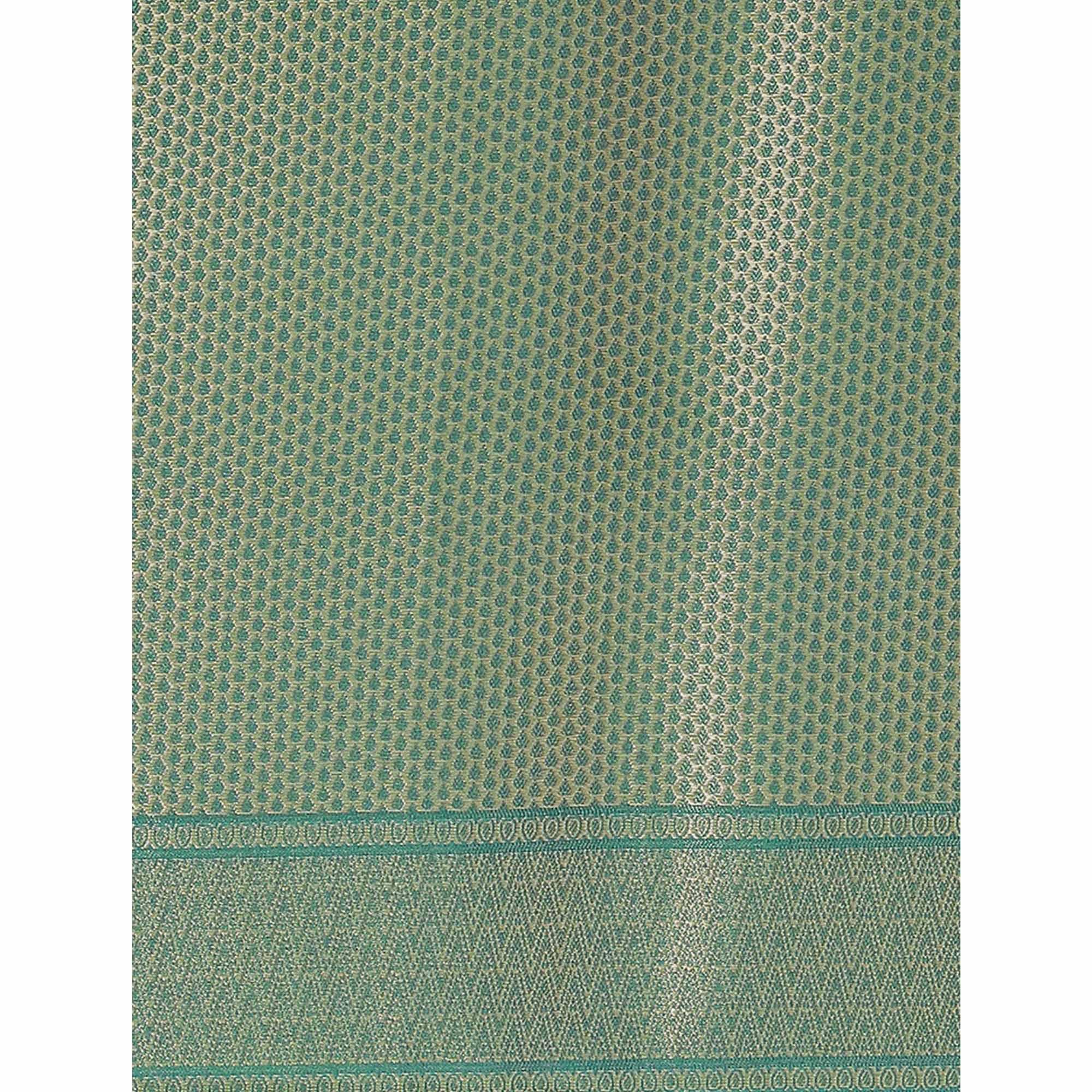 Women's Green Festive Wear Woven Kanjivaram Silk Saree With Unstitched Blouse - Peachmode