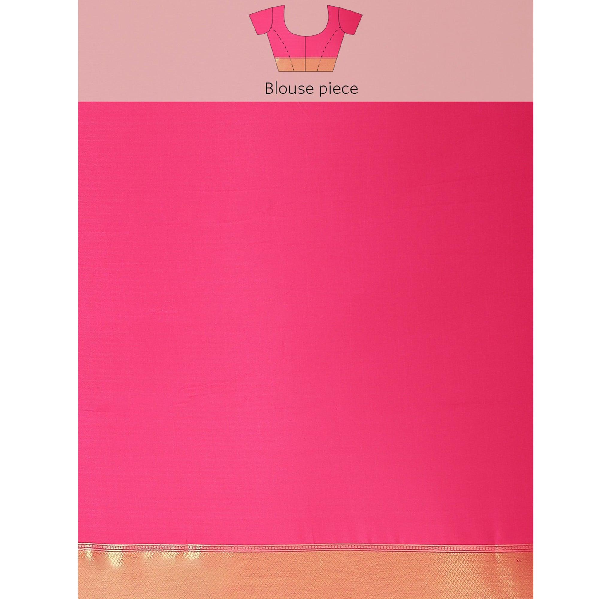 Women's Pink Festive Wear Woven Kanjivaram Silk Saree With Unstitched Blouse - Peachmode
