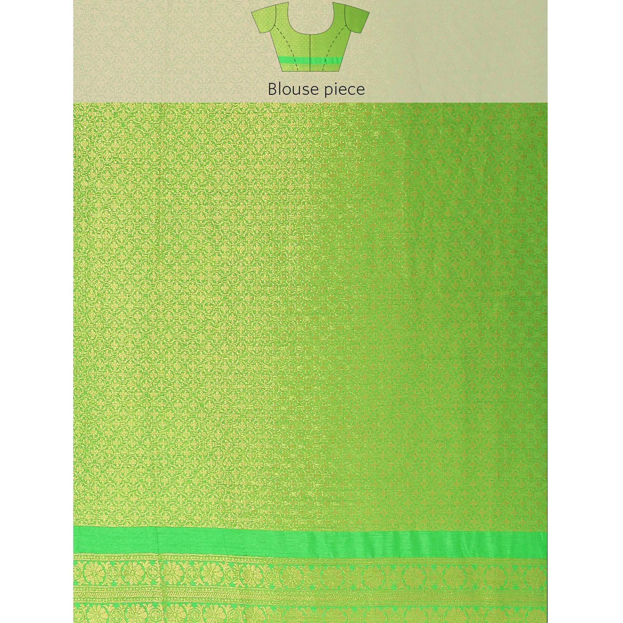 Women's Pink Festive Wear Woven Kanjivaram Silk Saree With Unstitched Blouse - Peachmode