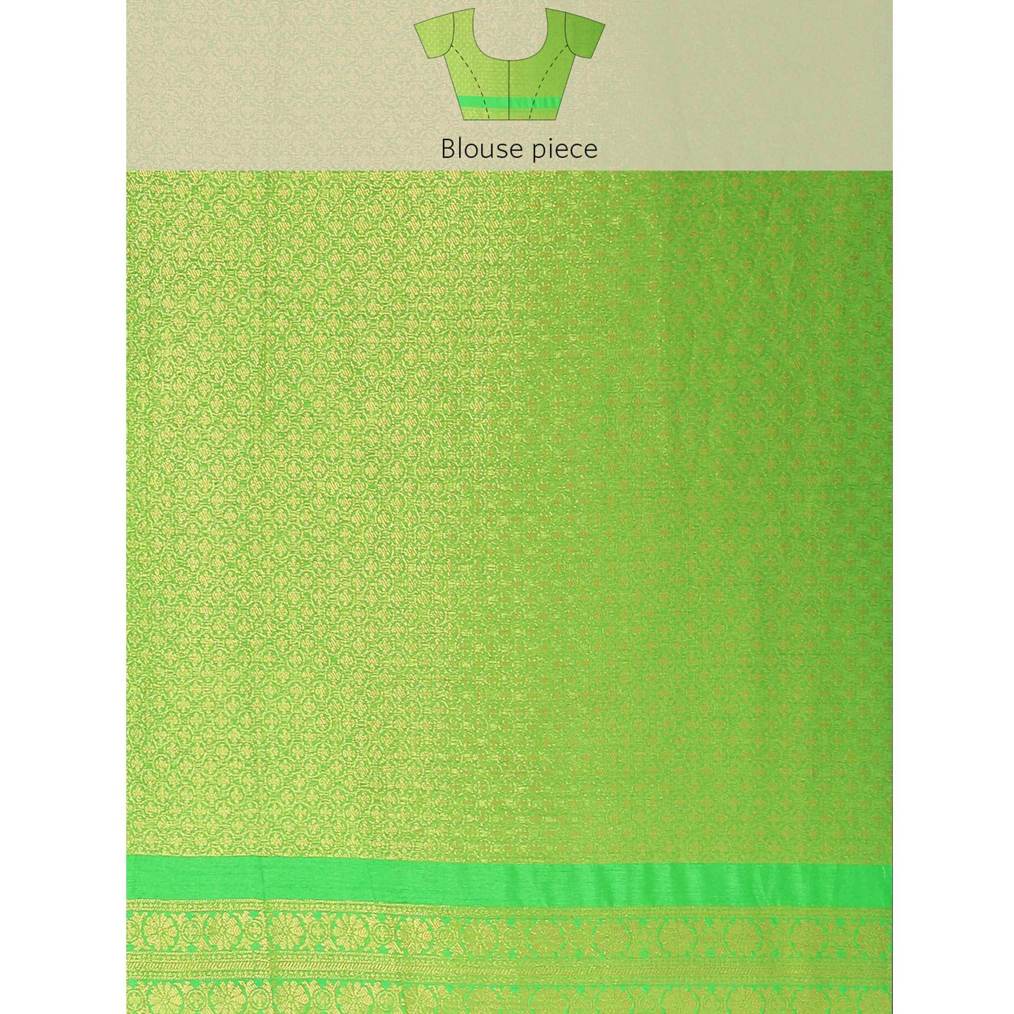 Women's Pink Festive Wear Woven Kanjivaram Silk Saree With Unstitched Blouse - Peachmode