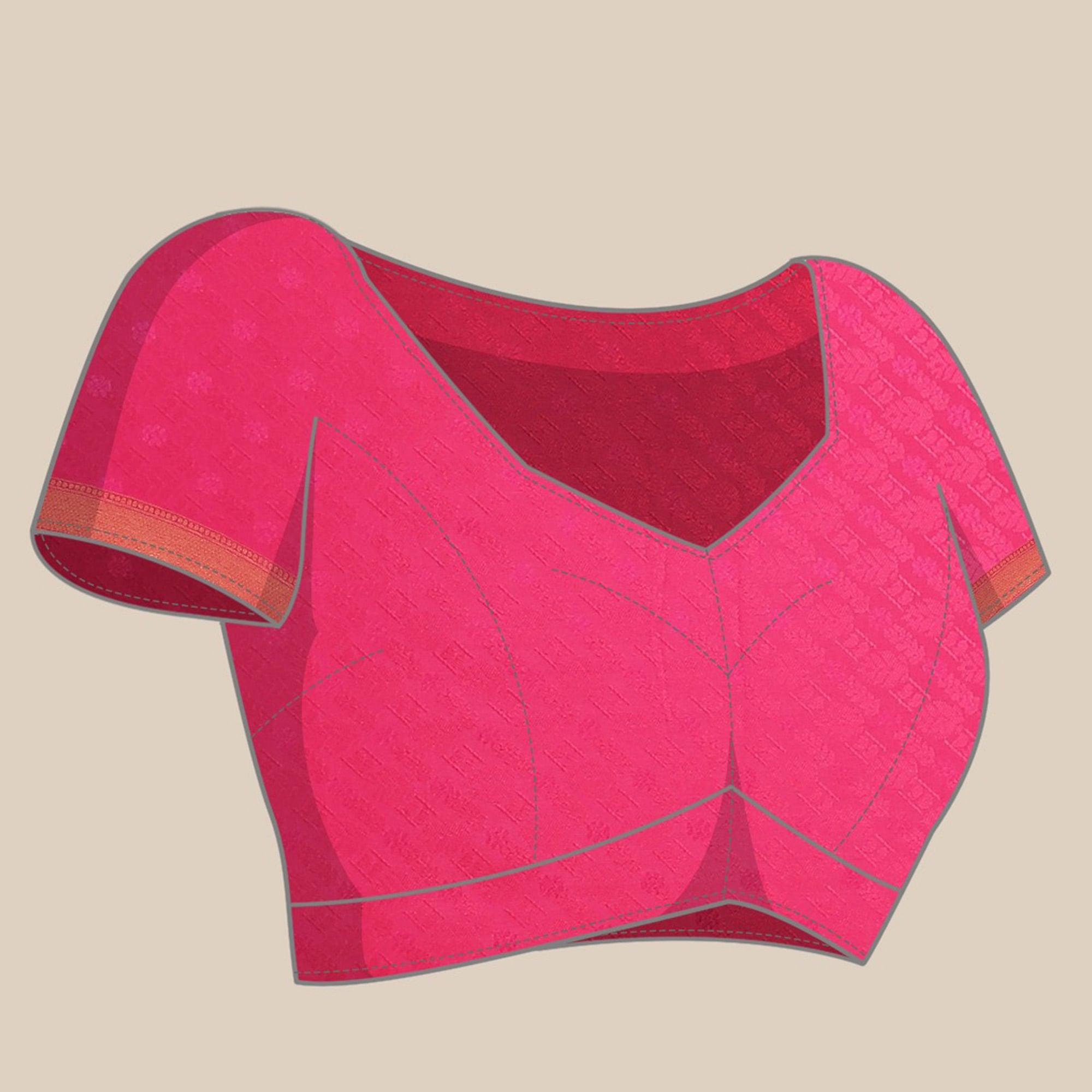 Women's Pink Festive Wear Woven Kanjivaram Silk Saree With Unstitched Blouse - Peachmode