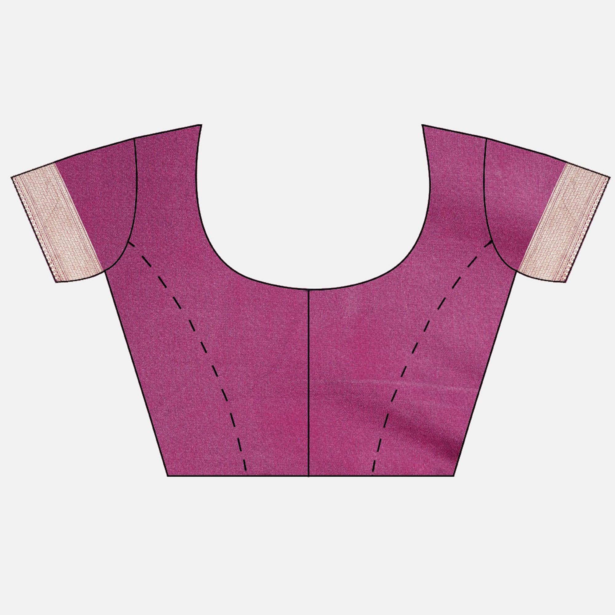 Women's Purple Festive Wear Woven Kanjivaram Silk Saree With Unstitched Blouse - Peachmode