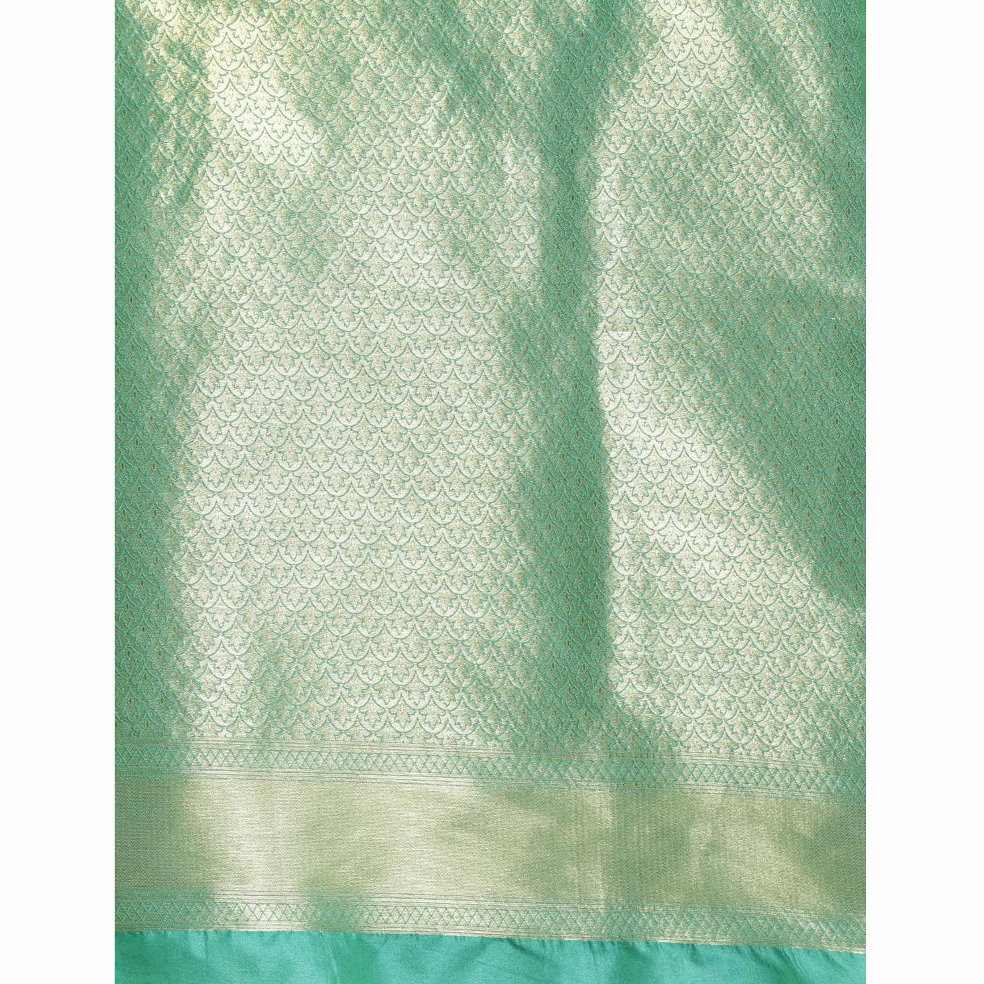 Women's Rama Festive Wear Woven Kanjivaram Silk Saree With Unstitched Blouse - Peachmode