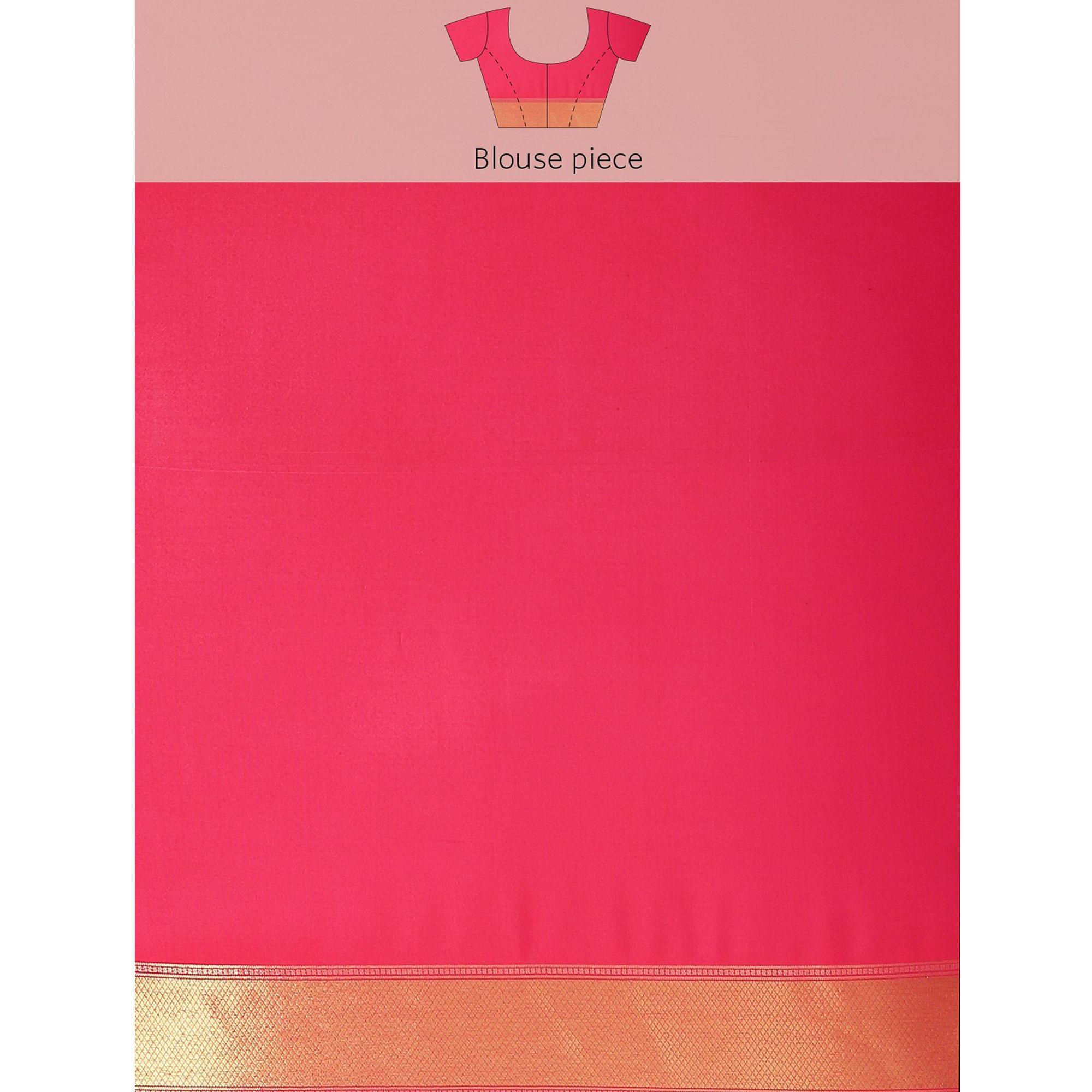 Women's Red Festive Wear Woven Kanjivaram Silk Saree With Unstitched Blouse - Peachmode