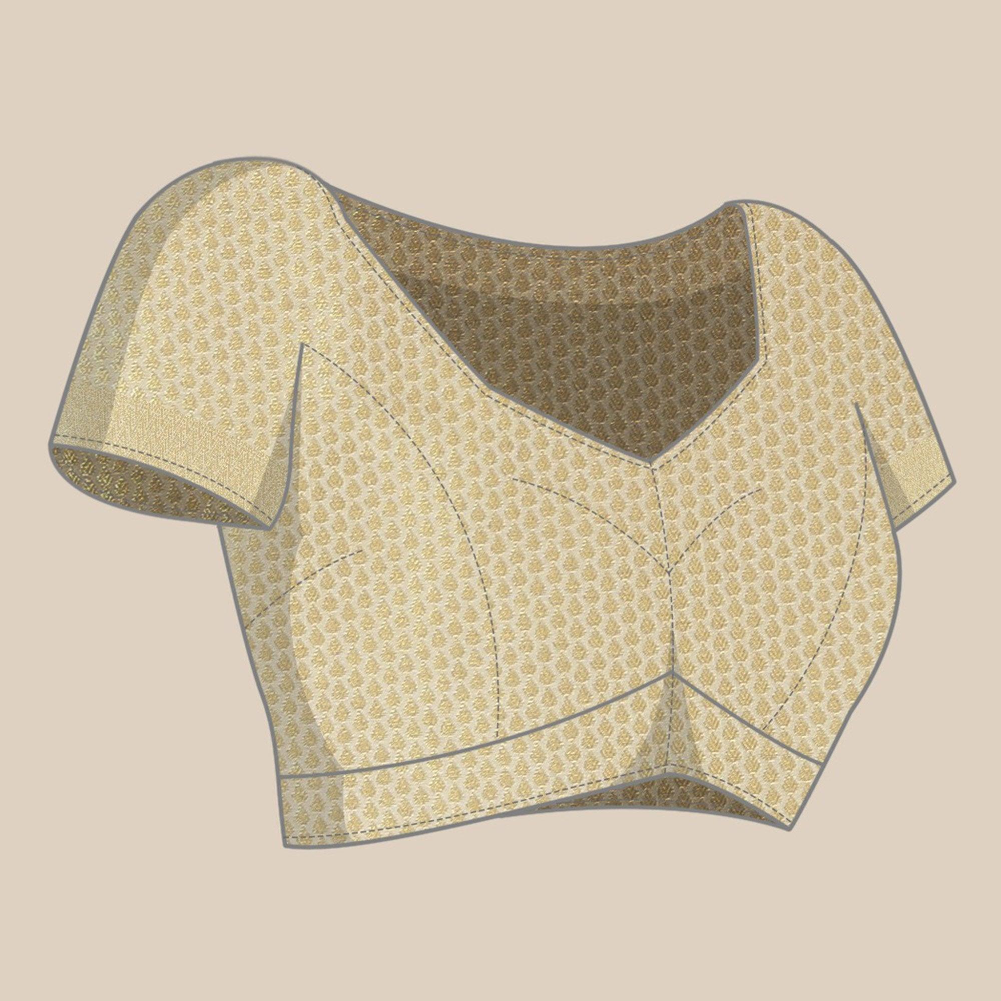 Women's White Festive Wear Woven Kanjivaram Silk Saree With Unstitched Blouse - Peachmode