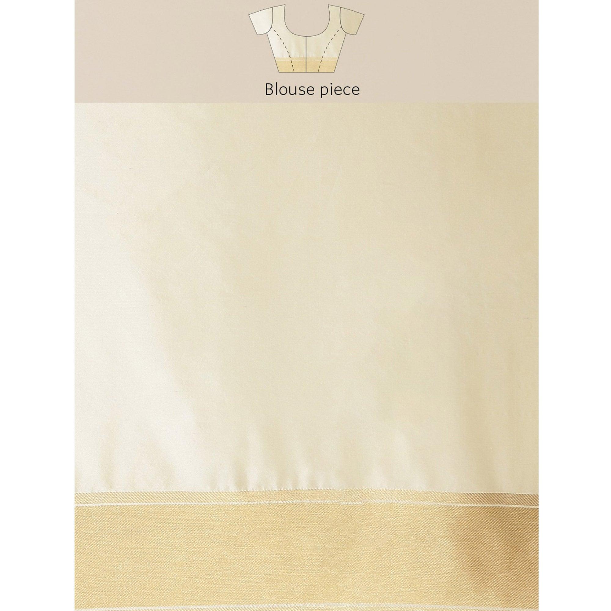 Women's White Festive Wear Woven Kanjivaram Silk Saree With Unstitched Blouse - Peachmode
