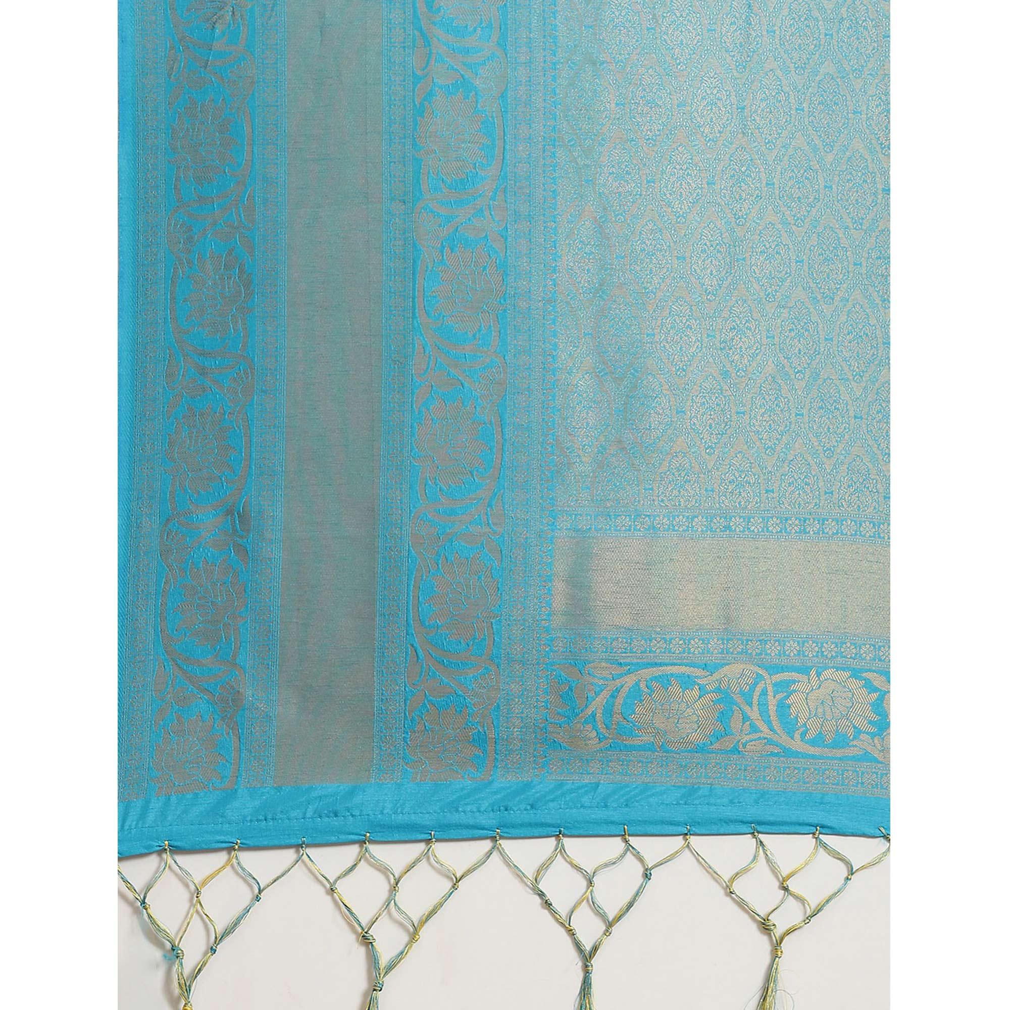 Women's Yellow Festive Wear Woven Kanjivaram Silk Saree With Unstitched Blouse - Peachmode