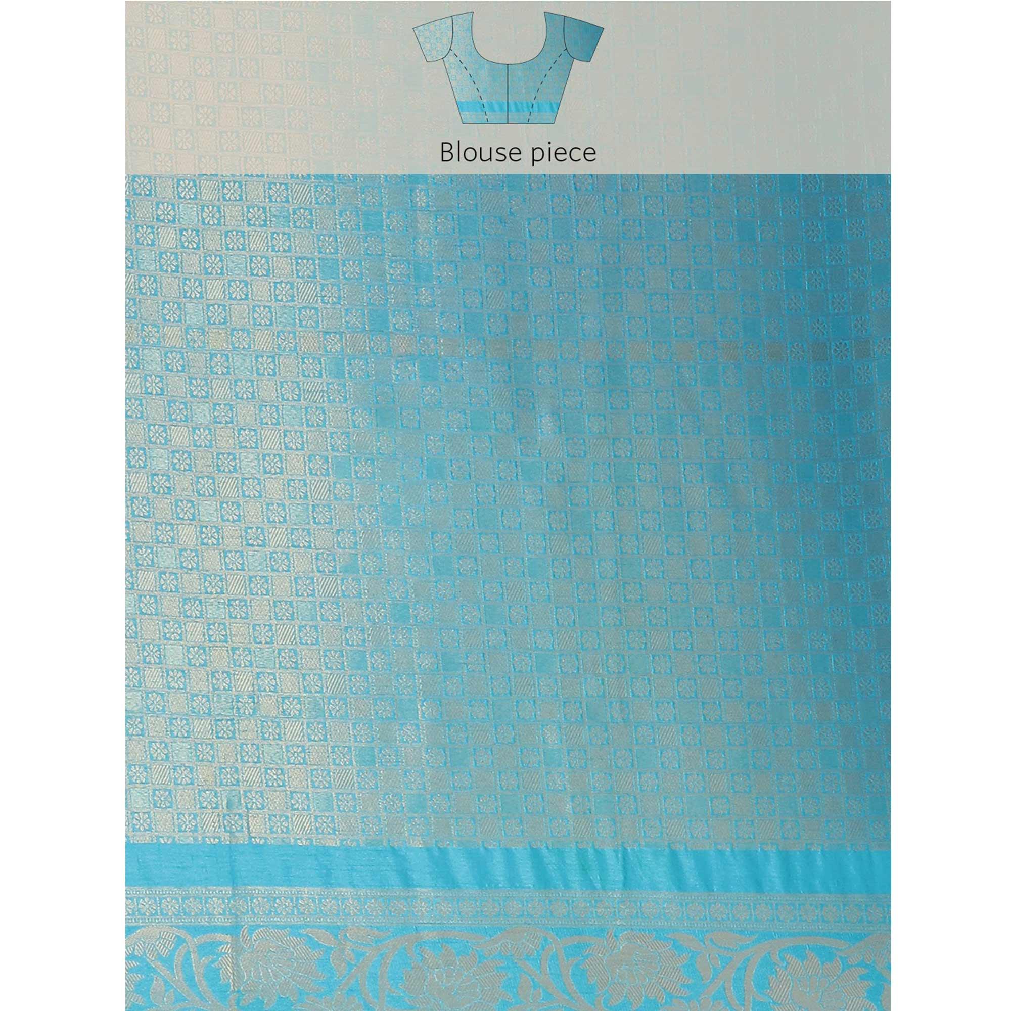 Women's Yellow Festive Wear Woven Kanjivaram Silk Saree With Unstitched Blouse - Peachmode