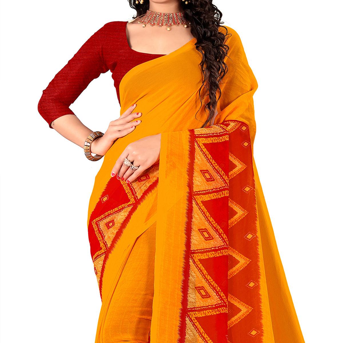 Yellow Casual Wear Digital Printed Heavy Georgette Saree - Peachmode
