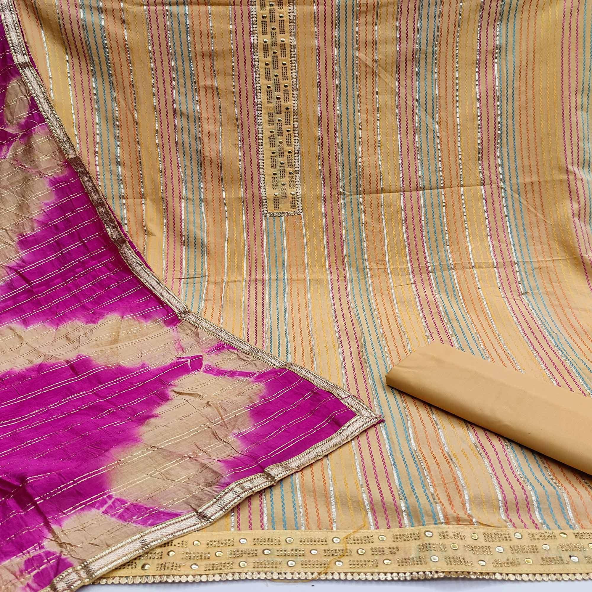 Yellow Casual Wear Embroidery With Hand Work Premium Pure Cotton Dress Material - Peachmode