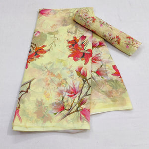 Yellow Casual Wear Floral Digital Printed Georgette Saree - Peachmode