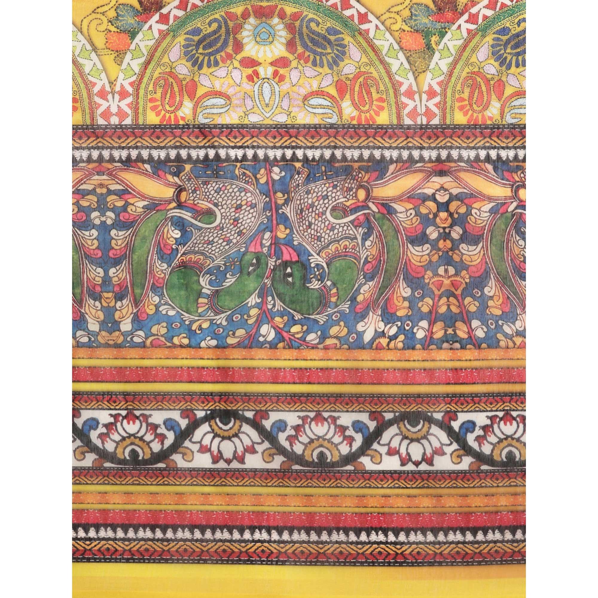 Yellow Casual Wear Floral Printed Cotton Saree - Peachmode