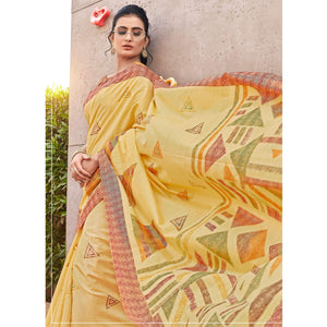 Yellow Casual Wear Geometric Printed Bhagalpuri Silk Saree - Peachmode