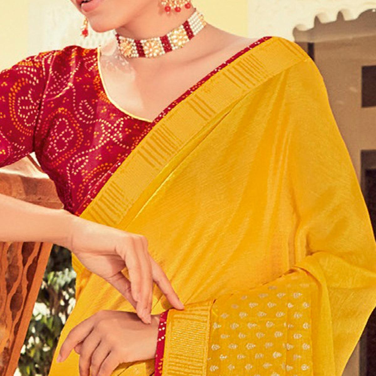 Yellow Casual Wear Printed Brasso Saree - Peachmode
