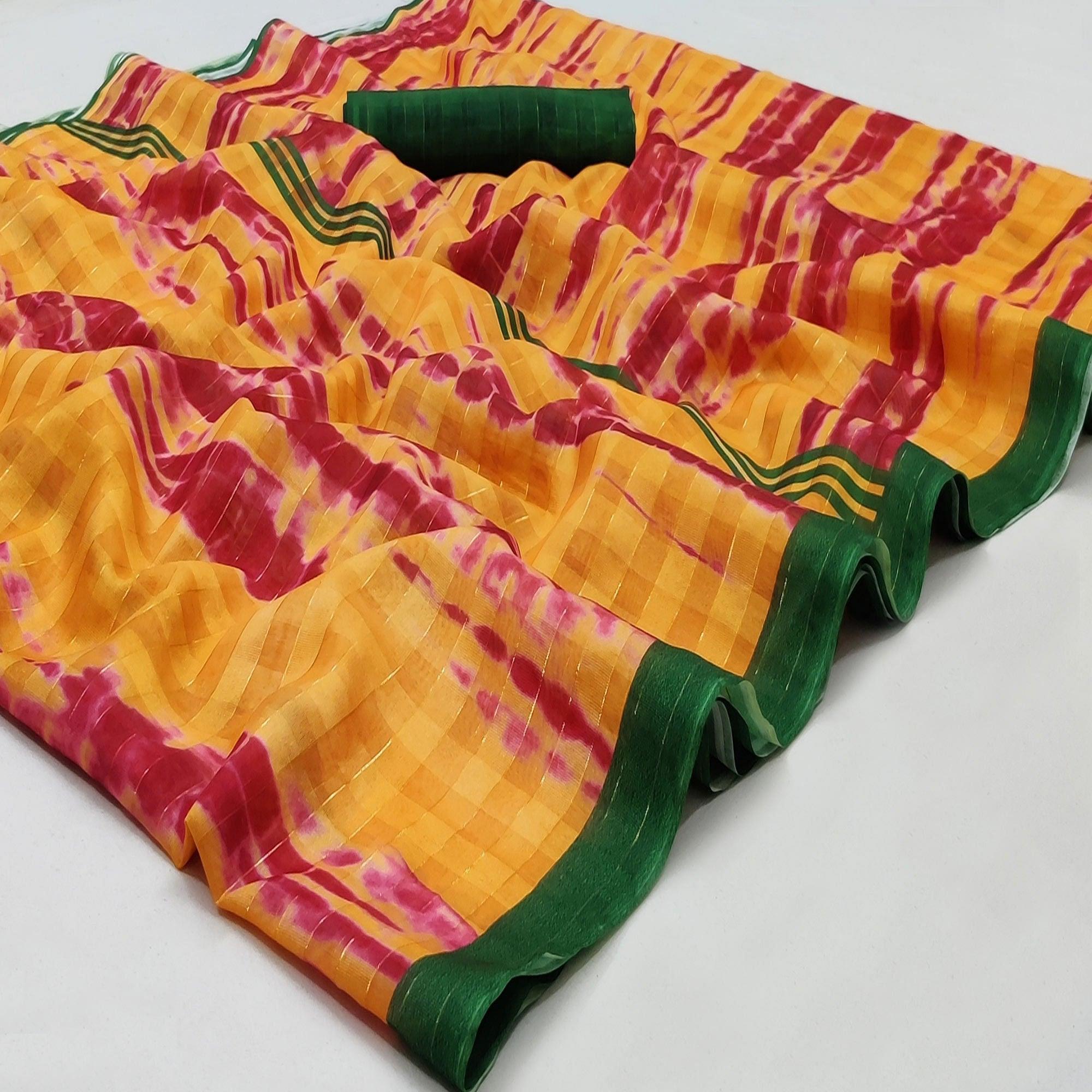 Yellow Casual Wear Printed Cotton Silk Saree - Peachmode