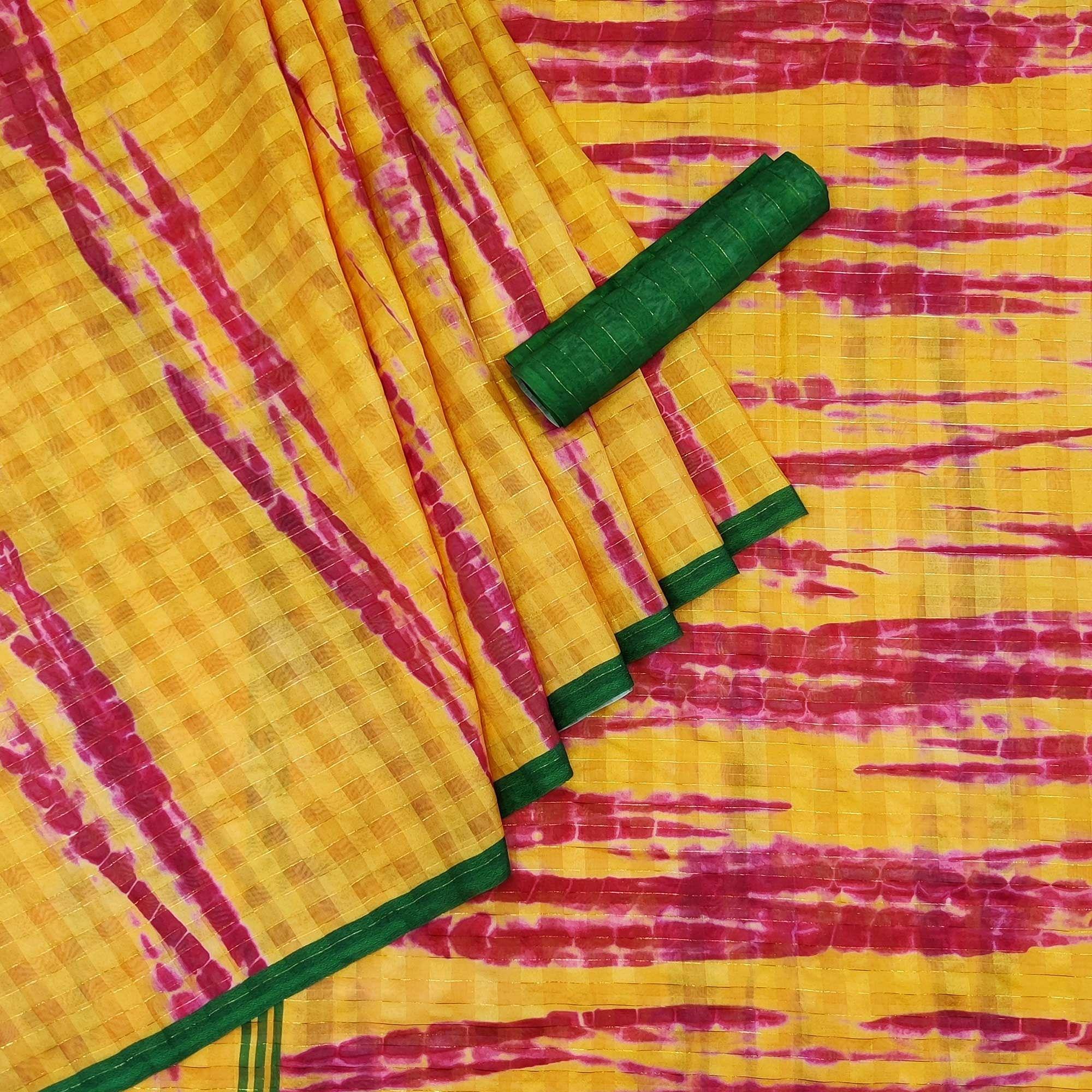Yellow Casual Wear Printed Cotton Silk Saree - Peachmode