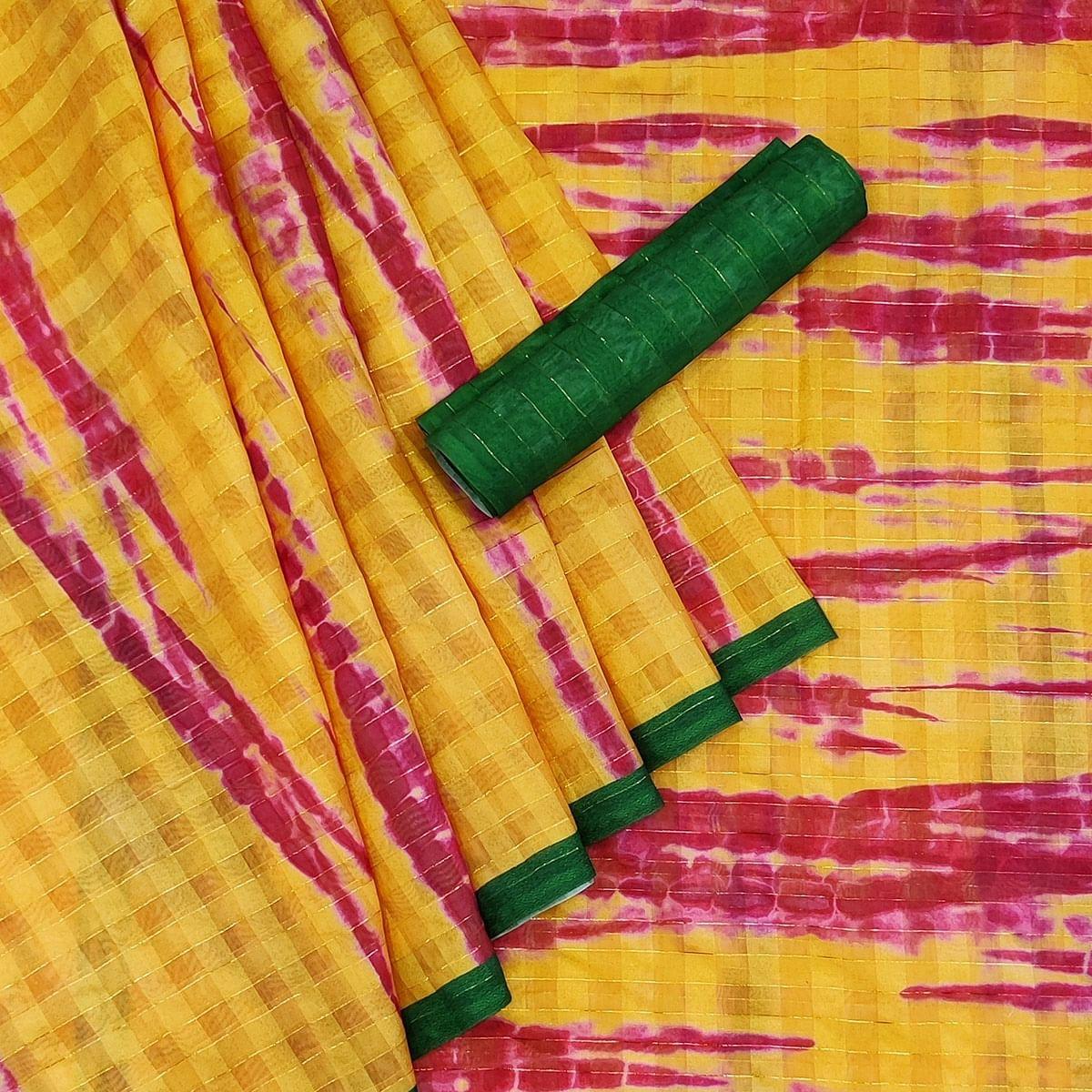 Yellow Casual Wear Printed Cotton Silk Saree - Peachmode