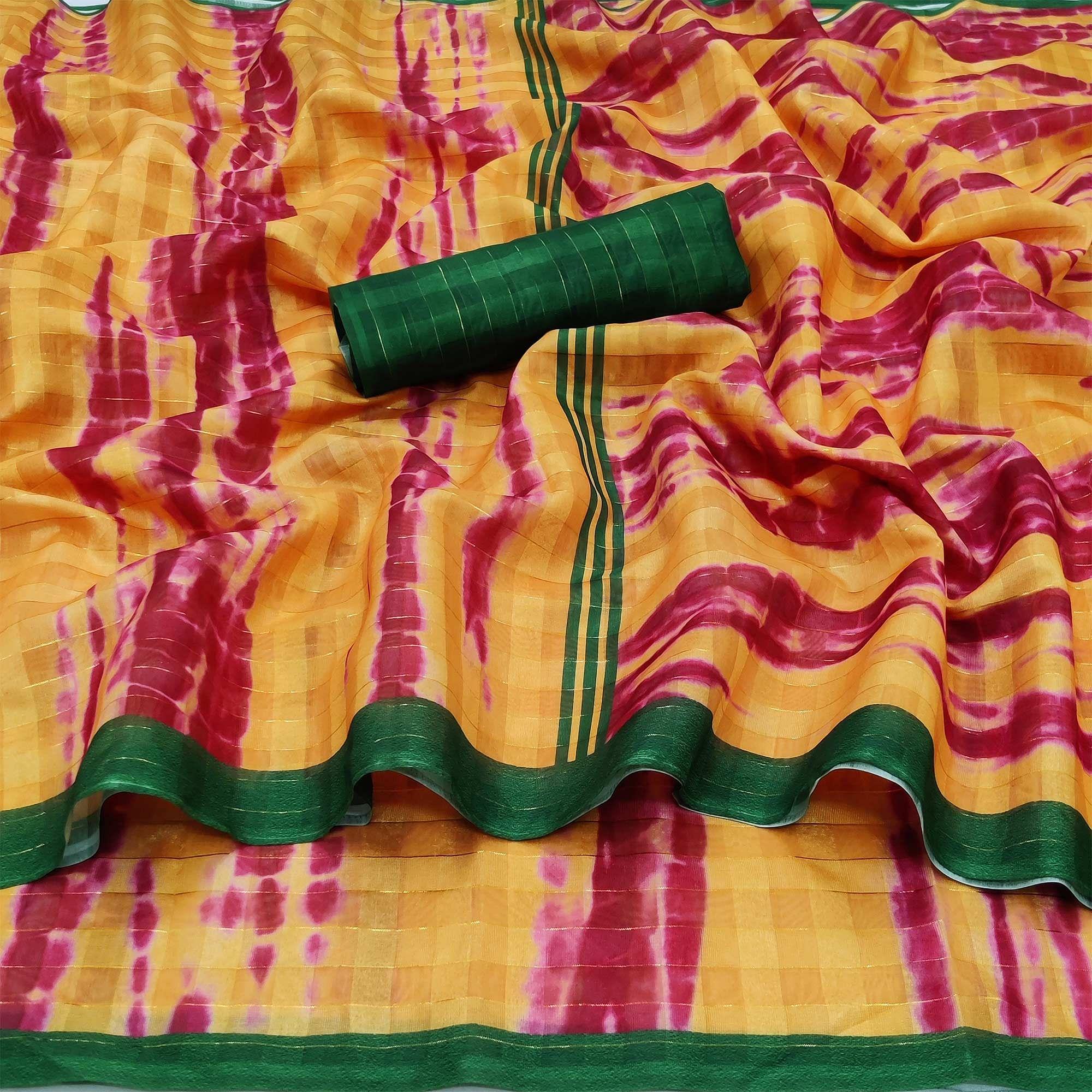 Yellow Casual Wear Printed Cotton Silk Saree - Peachmode