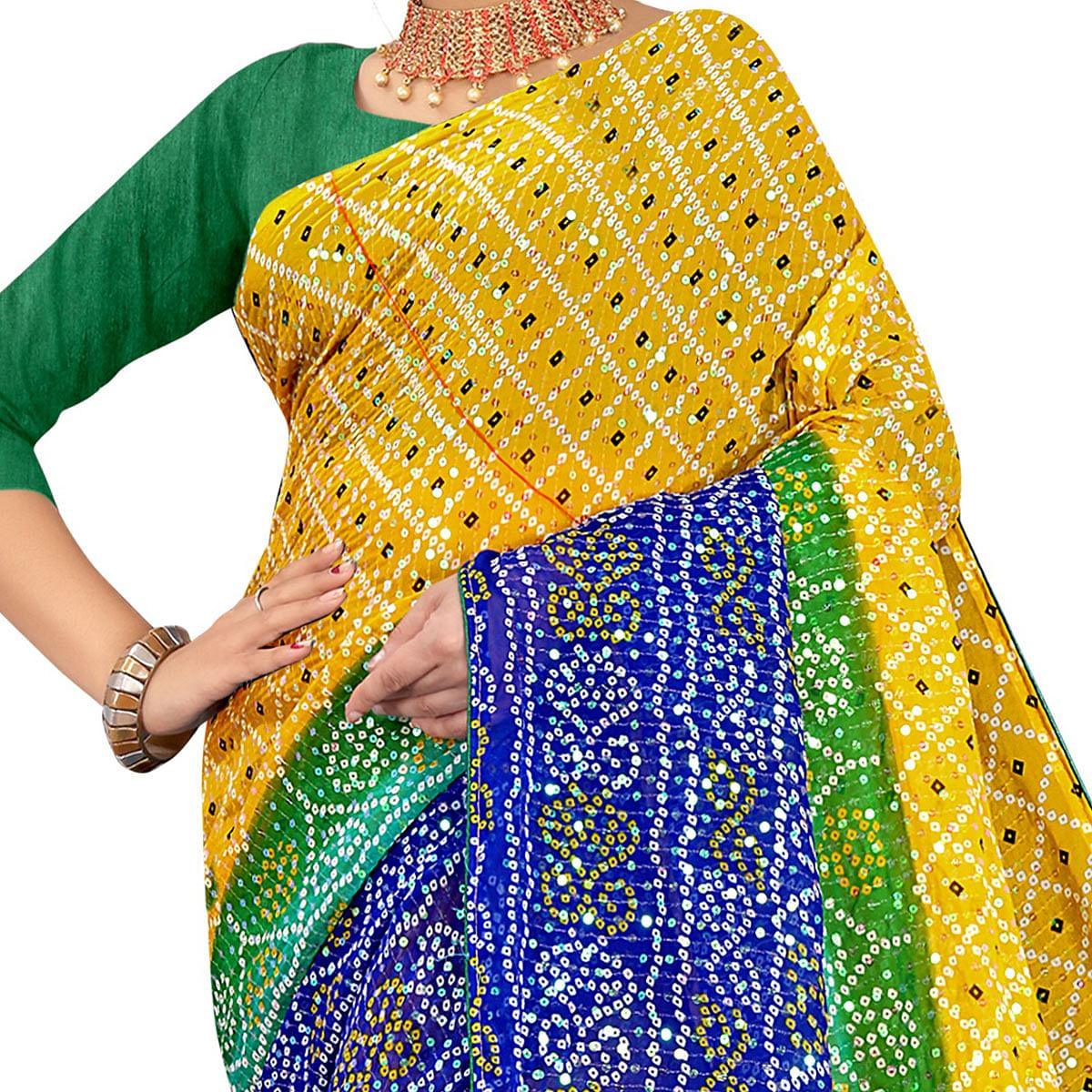 Yellow Casual Wear Printed Georgette Saree - Peachmode