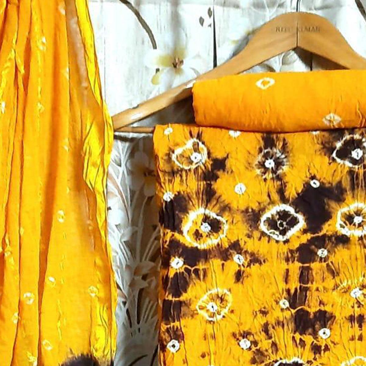 Yellow Casual Wear Printed Pure Cotton Dress Material - Peachmode