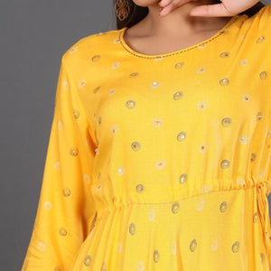 Yellow Casual Wear Printed Rayon Long Kurti - Peachmode