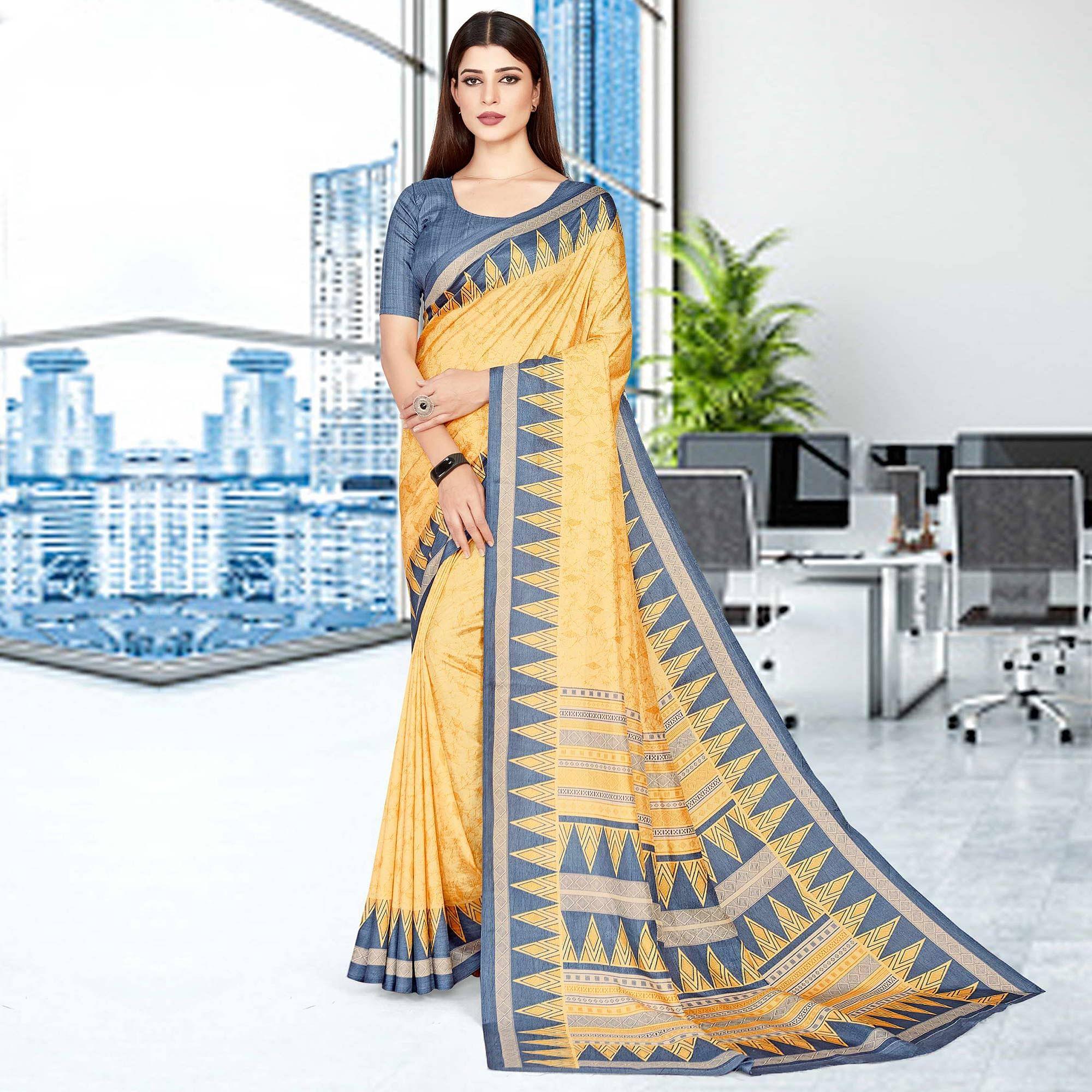 Yellow Casual Wear Printed Silk Saree - Peachmode