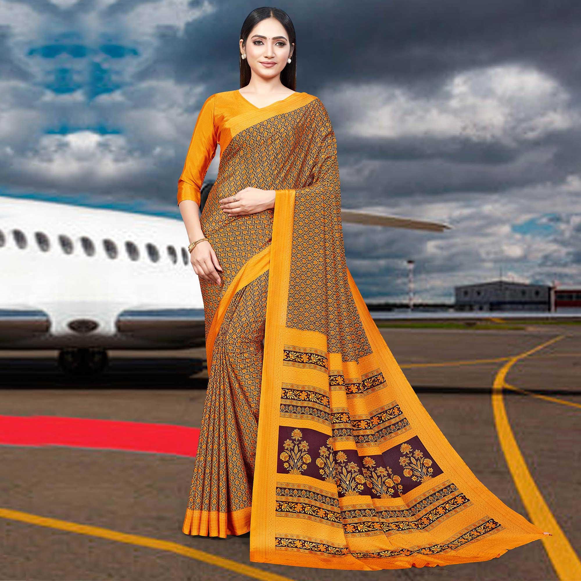 Yellow Casual Wear Printed Silk Saree - Peachmode