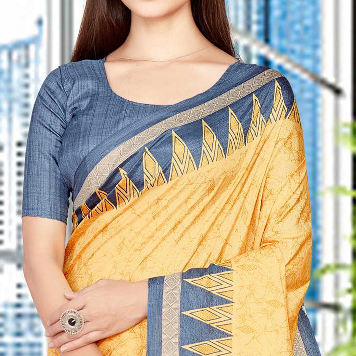 Yellow Casual Wear Printed Silk Saree - Peachmode