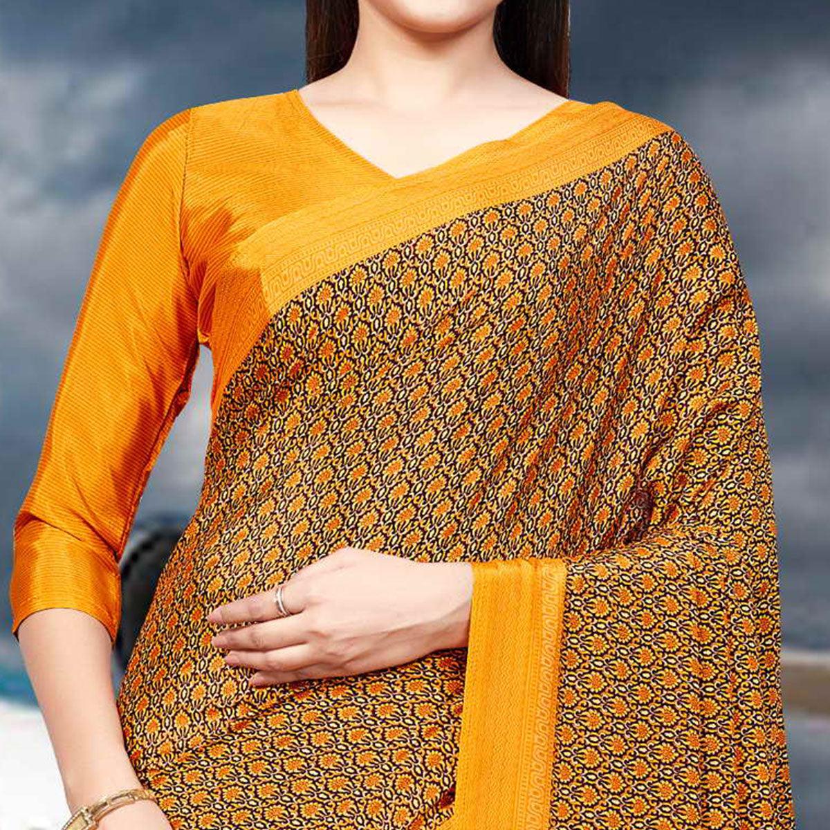 Yellow Casual Wear Printed Silk Saree - Peachmode